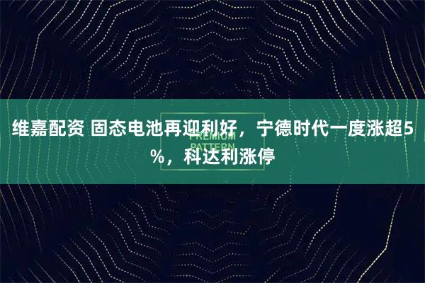 维嘉配资 固态电池再迎利好，宁德时代一度涨超5%，科达利涨停